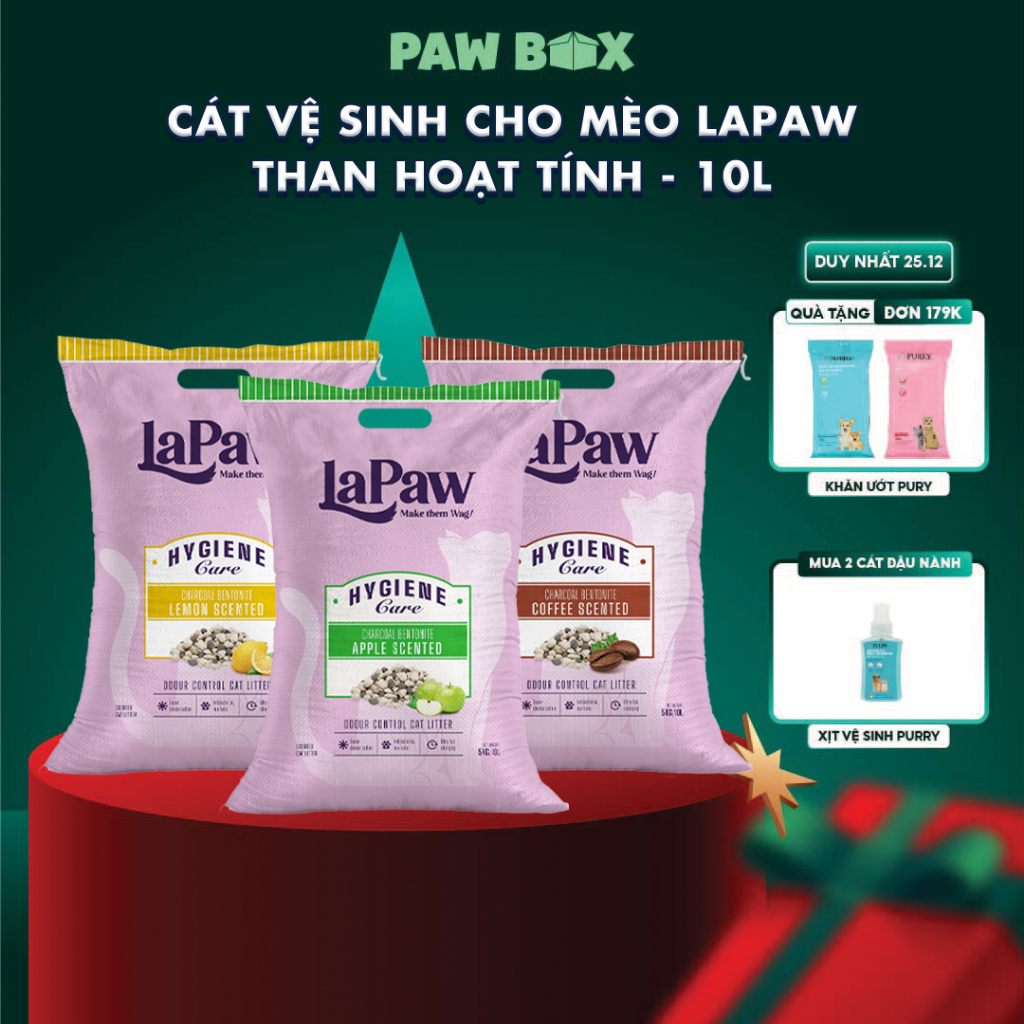 Cát vệ sinh cho mèo laPaw than hoạt tính cao cấp siêu vón cục, siêu khử mùi, thơm lâu, ít bụi 10L