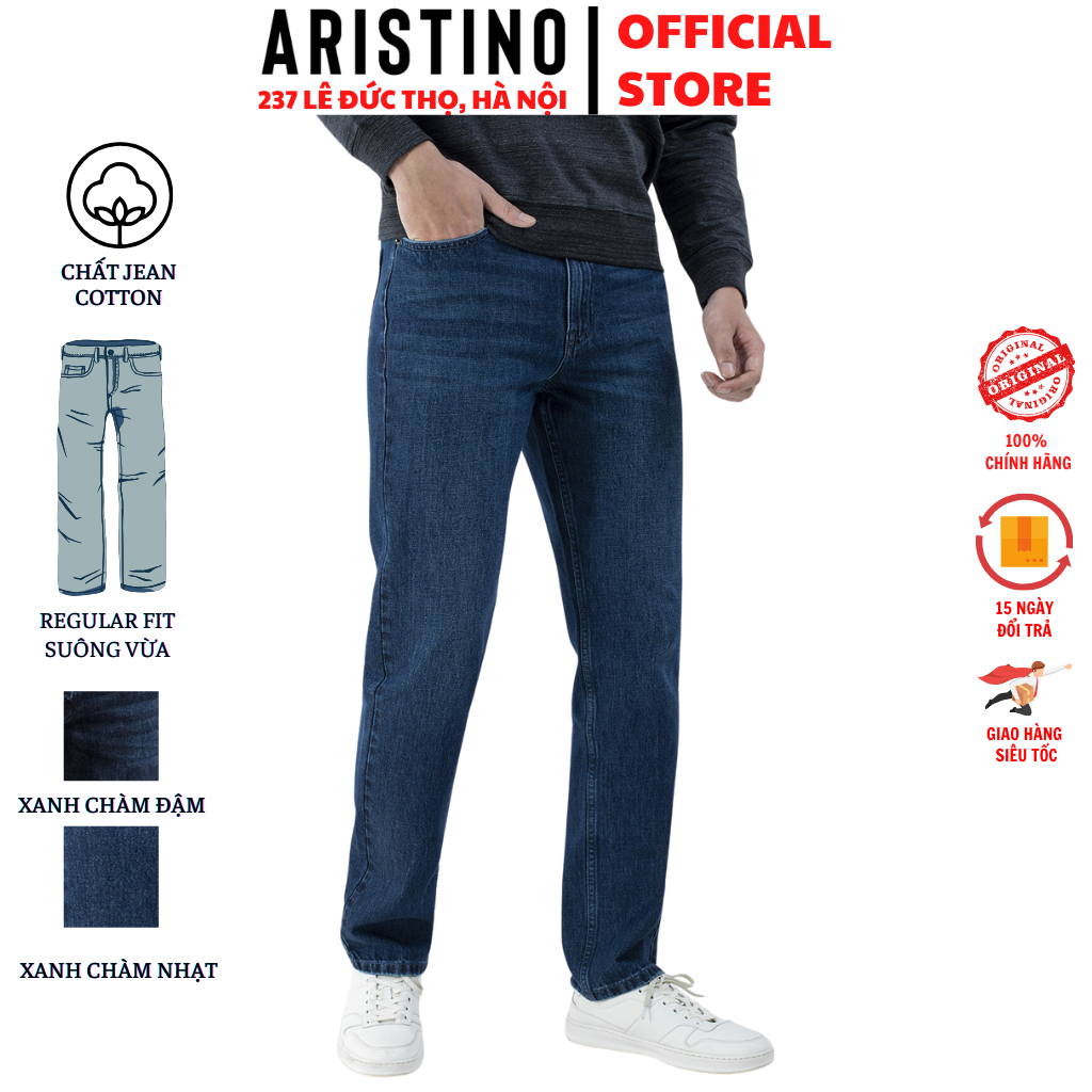 Quần jean nam cao cấp Aristino AJN01601 chất vải bò denim cotton co giãn form regular fit suông vừa 2 màu lựa chọn