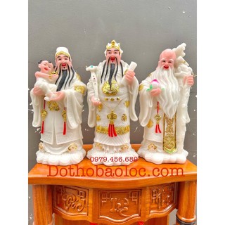 Tượng Phúc Lộc Thọ bằng đá Việt Nam cầu bình an tài lộc cao 36cm màu trắng