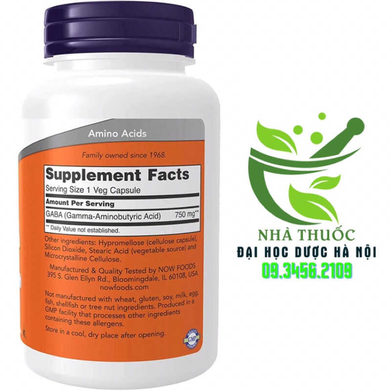 Viên uống NOW FOODs GABA 750mg nhập khẩu MỸ