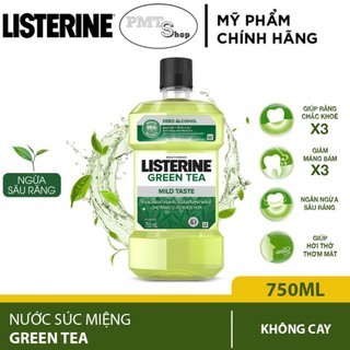 Nước súc miệng ngừa sâu răng Listerine Zero Alcohol Trà Xanh 750ml vị không cay
