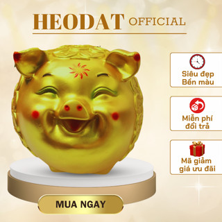 Heo đất cười mắt híp điêu khắc đồng vàng, ống lợn đất tiết kiệm baby size đại nhiều màu