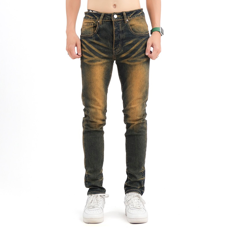 Quần Jeans AMIRI Màu Nâu Phủ 3570, 4 Cúc Full Chữ