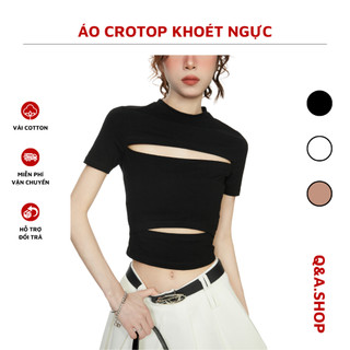 Áo Thun Croptop Nữ Ngắn Tay Họa Tiết Trơn Khoét Ngực Khoét Eo Quyến Rũ Form Ôm Tôn Dáng AKN-002