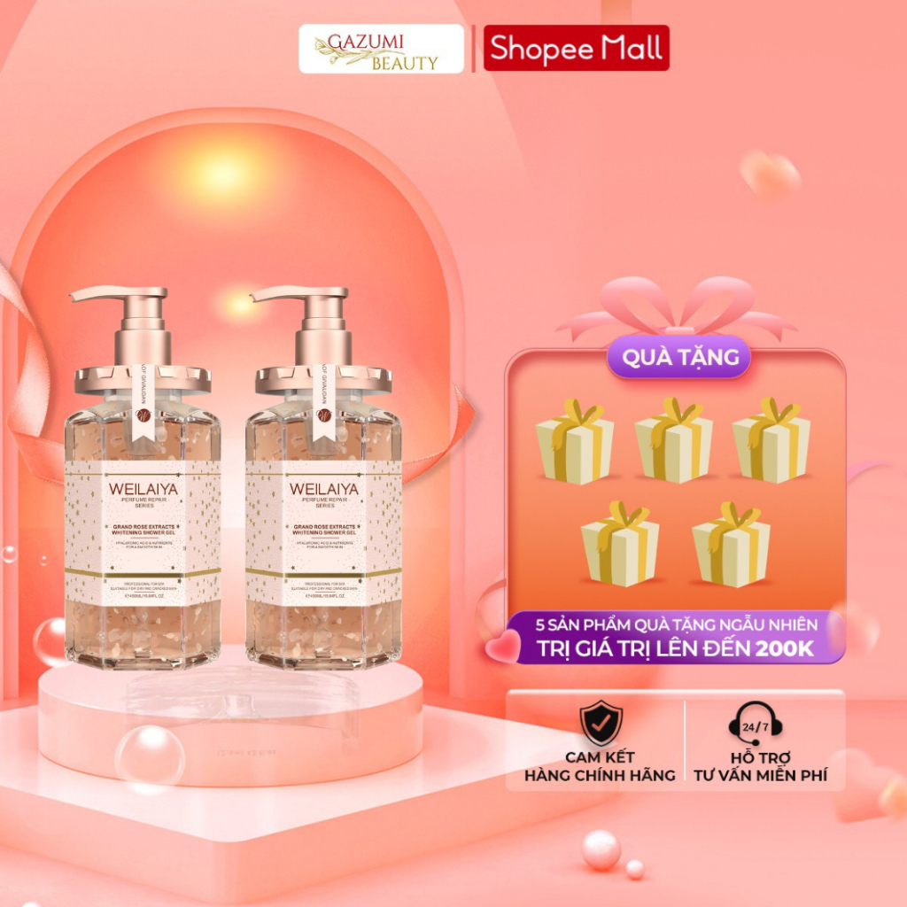 Set 2 Sữa Tắm Hoa Hồng Trắng Da Weilaiya 450ml, Damask Weilaiya Grand Rose Extracts Whitening Shower Gel - Gazumi Beauty