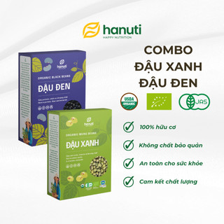 Combo đậu xanh đậu đen hữu cơ Hanuti - 2 hộp hạt đựng trong túi hút chân không PA 500gr/túi