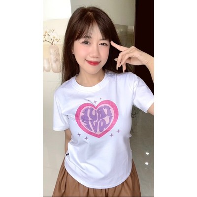 YU CHERRY | Áo thun Baby Tee nữ cotton 4 chiều tay ngắn True Love Heart Babytee YP019
