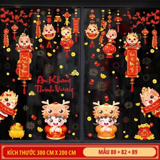 [ Nhiều mẫu] Decal 2 mặt, chữ tiếng việt tết con rồng( giáp thìn), decal dán tường decor trang trí tết, năm mới 2024