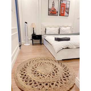 Thảm cói ⚡️TOP 1 SHOPEE ⚡️Thảm cói tròn viền hoa trải sàn đan tỉ mỉ ,chắc chắn dùng decor trang trí , chụp ảnh