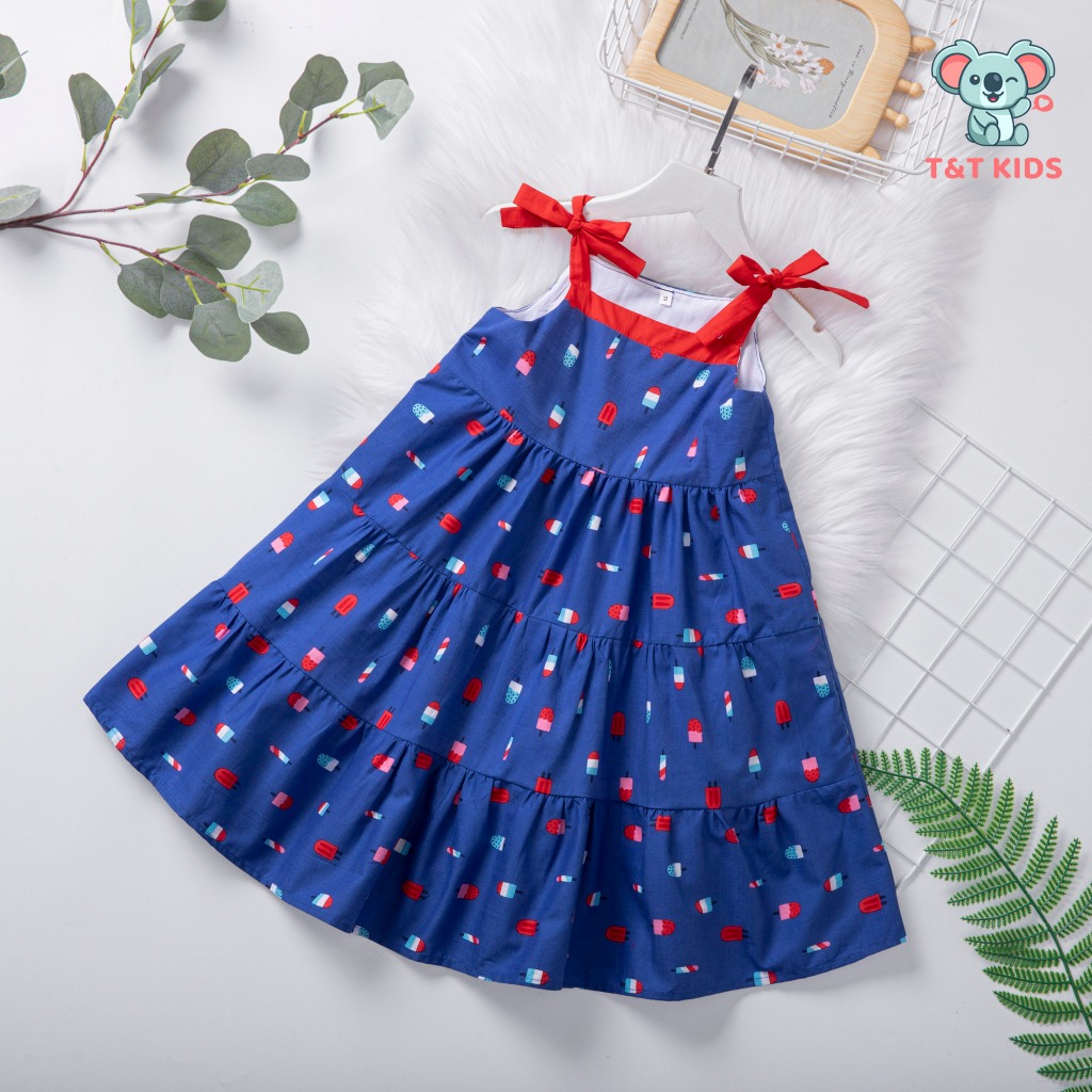 Đầm Size Đại Cho Bé Gái T&T KIDS Từ 10-35Kg, Kiểu Dáng Babydoll Với 2 Dây Nơ Tuỳ Chỉnh