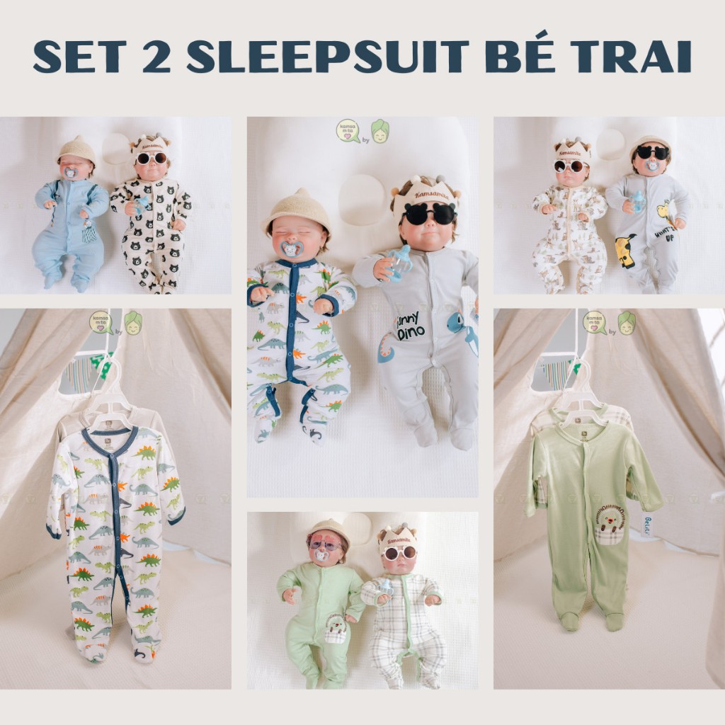 Set 2 body dài tay liền tất cho bé trai và bé gái sơ sinh từ 3-12kg, bộ áo liền quần bodysuit cho bé hàng xuất Mỹ S01