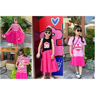 Đầm gấu dâu Lotso bé gái. Đầm thun cotton phối kate mềm. Đầm gấu dâu bé gái. Váy gấu dâu bé gái. Váy gấu dâu Lotso