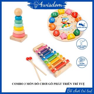 Combo 3 món đồ chơi gỗ phát triển trí tuệ cho bé, đồ chơi gỗ thông minh 4wisdom