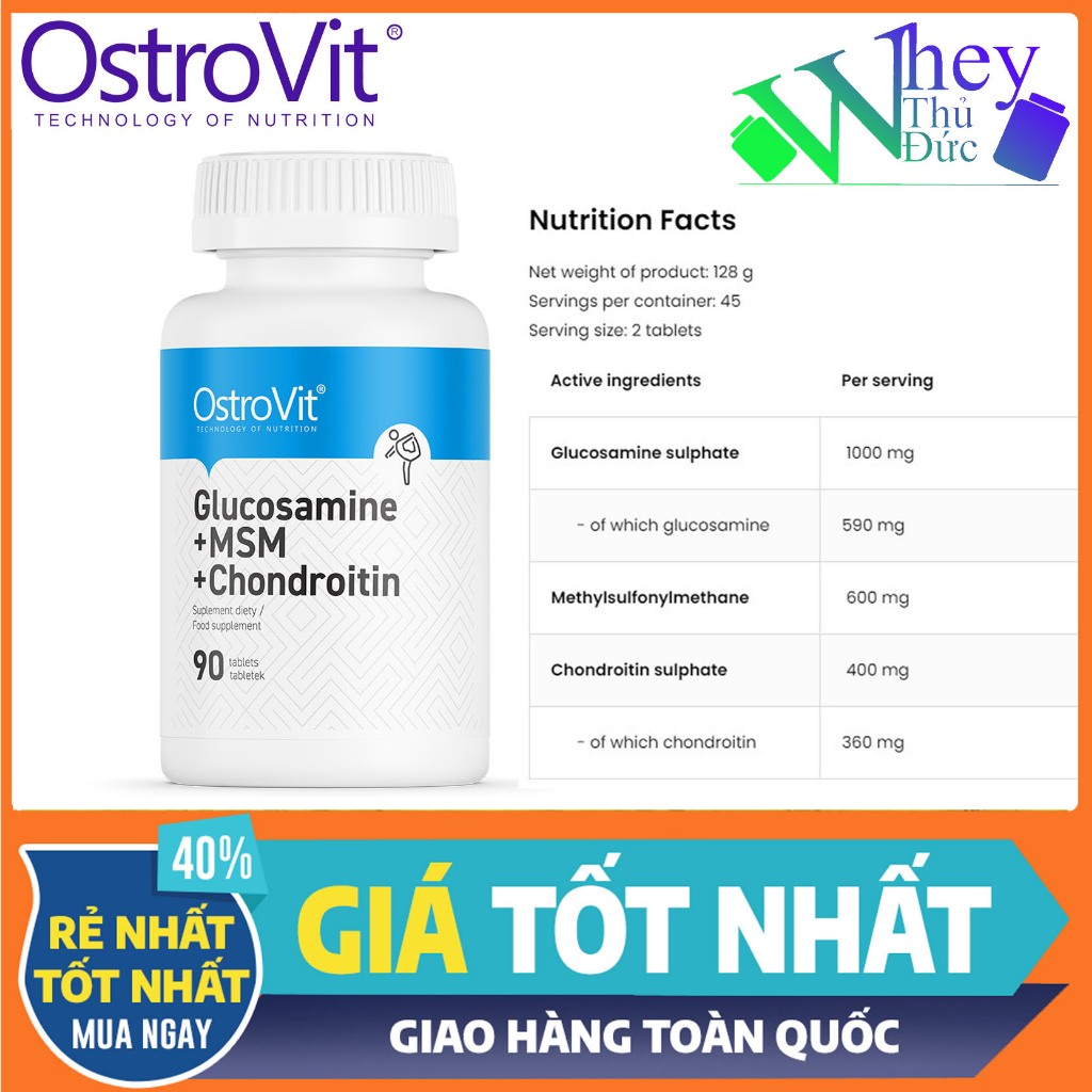 Ostrovit Glucosamine + MSM + Chondroitin 90 Viên - Bảo vệ xương khớp