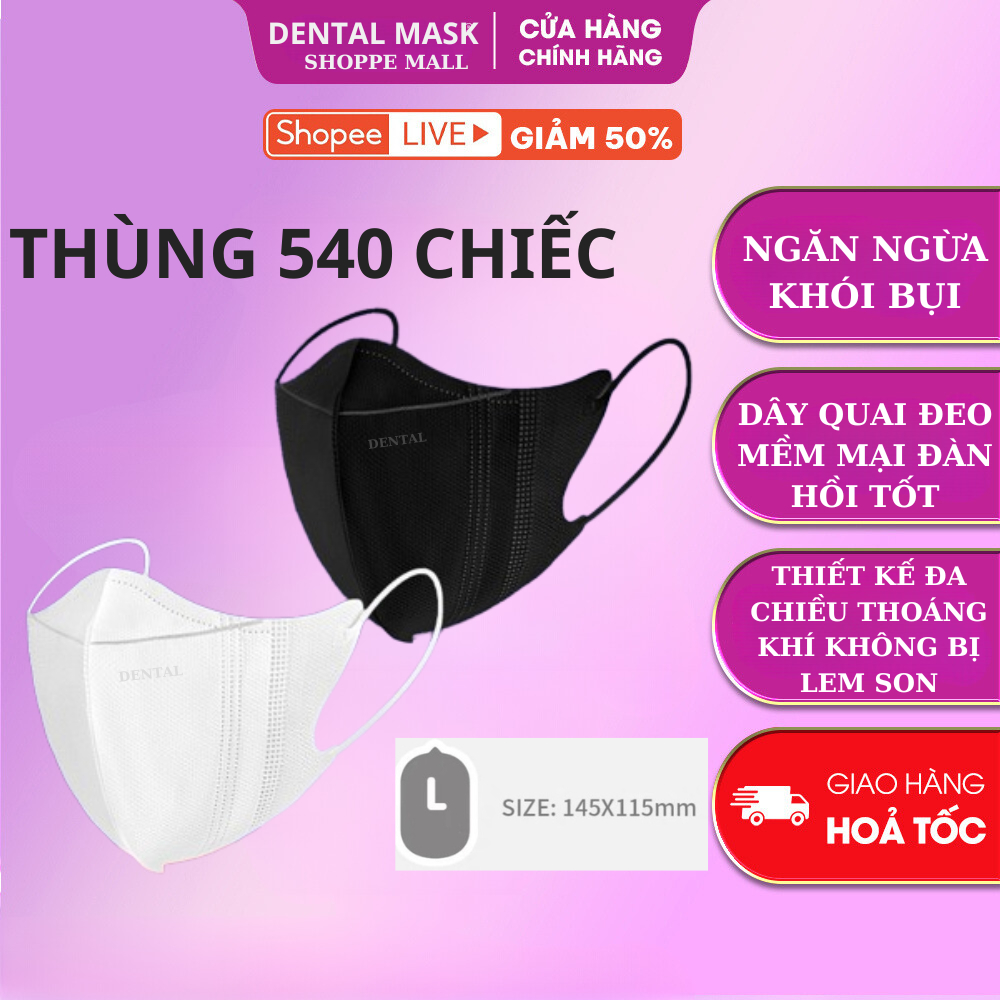 Thùng 540 chiếc khẩu trang 5d DENTAL MASK Chính Hãng 3 lớp Kháng Khuẩn dày dặn Chống Tia Uv ,Bụi Mịn