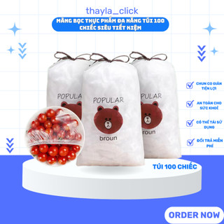 Màng bọc thực phẩm PE, Màng bọc đa năng co giãn siêu dai có chun hình túi gấu set 100 chiếc túi nilong (MBTPG1)