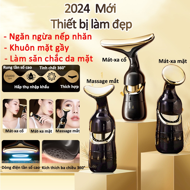 2024 Máy Massage Mặt 3 in 1 Chế Độ Rung Nâng Cơ Mặt Săn Chắc Da Loại Bỏ Nếp Nhăn