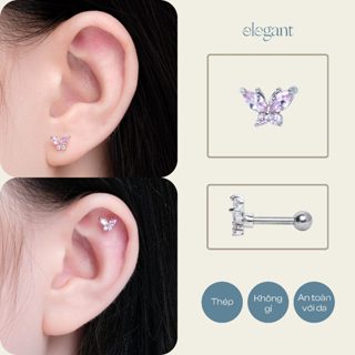 Khuyên tai đá màu CRYSTAL PINK BUTTERFLY Elegant (Giá 1 chiếc)