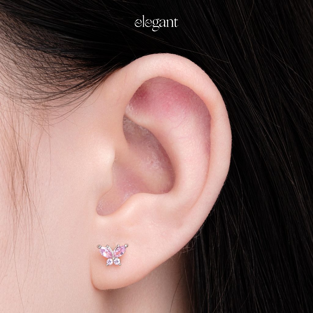 Khuyên tai đá màu CRYSTAL PINK BUTTERFLY Elegant