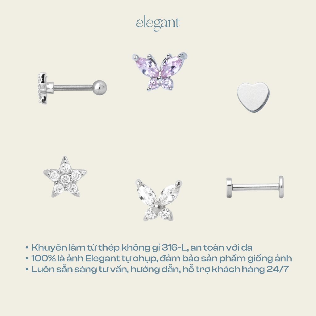 Khuyên tai đá màu CRYSTAL PINK BUTTERFLY Elegant