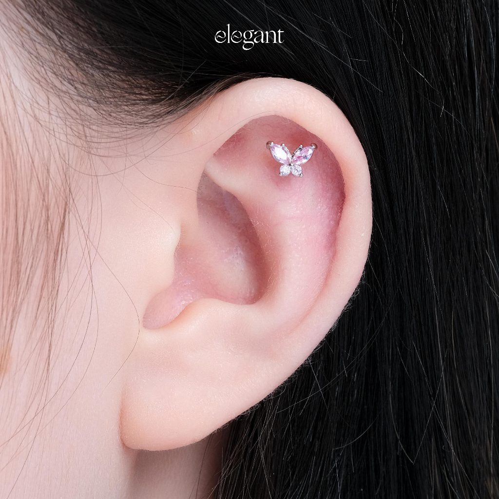 Khuyên tai đá màu CRYSTAL PINK BUTTERFLY Elegant