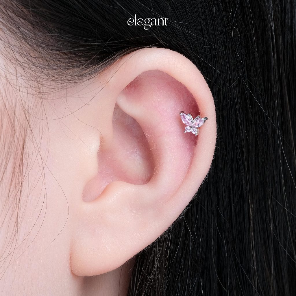 Khuyên tai đá màu CRYSTAL PINK BUTTERFLY Elegant