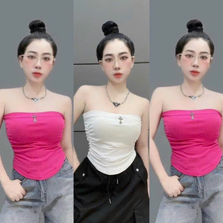 Áo ống kiểu nữ vạt bầu nhún hông kèm