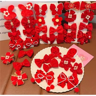  Set kẹp tóc cho bé gái 8 chi tiết màu đỏ mừng tết năm mới 