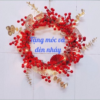 Vòng hoa treo tường vòng hoa treo cửa, vòng hoa tết đào đông trang trí nhà cửa, phòng khách trang trí tết