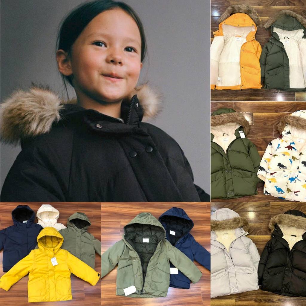 Áo phao trẻ em parka ấm áp lót lông thỏ/lót phao có mũ Zara XD
