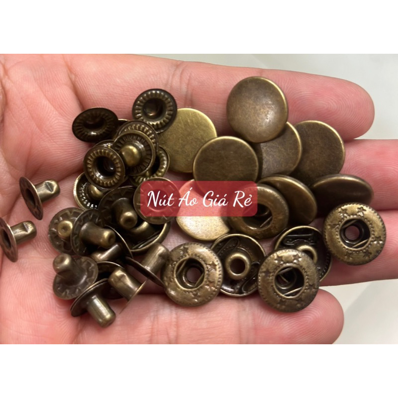 Sét 20 - 50 Nút bóp/ nút bấm 4 chi tiết/ 4 thành phần nhựa 15mm trắng & đen,inox màu bạc & đồng