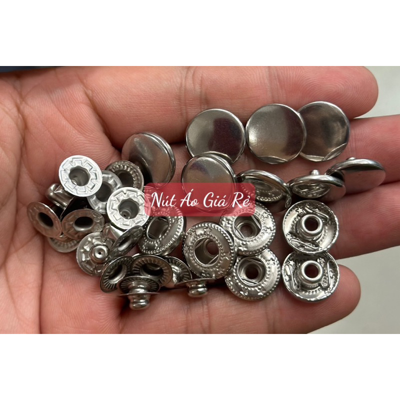 Sét 20 - 50 Nút bóp/ nút bấm 4 chi tiết/ 4 thành phần nhựa 15mm trắng & đen,inox màu bạc & đồng