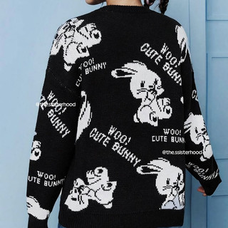 Áo len đen thỏ trắng dày dặn Woo Bunny