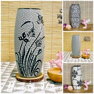 Bình cắm hoa gốm sứ men rạn xám trắng - Bát Tràng, cao 22cm