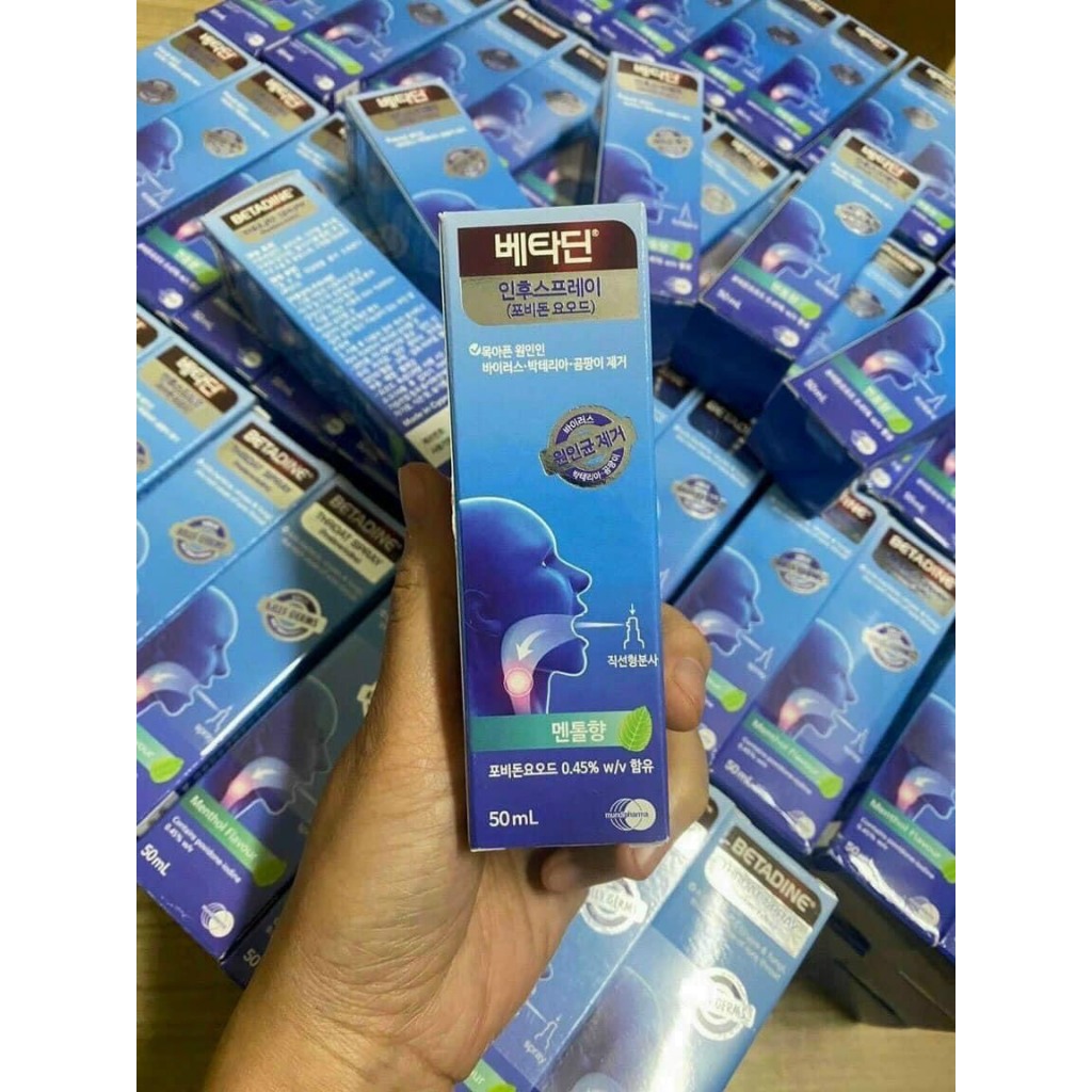 Xịt Kháng Khuẩn Cổ Họng BETADINE Throat Spray Mint Flavour Chai 50ml - Chính Hãng Hàn Quốc