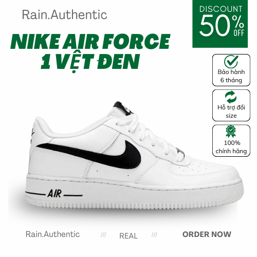 Giày_Nike Air Force 1 vệt đen,đế air hỗ trợ tăng chiều cao