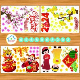 Decal Tết 2024, decal trang trí dán kính năm mới Giáp Thìn ,decal năm mới 2024