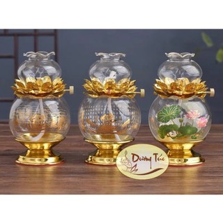 ĐÈN DẦU BẦU HOA SEN - IN KINH THỜ CÚNG BÀN THỜ (5525)