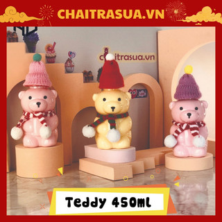 Chai nhựa PET hình Gấu Teddy dành cho quán trà sữa, quán ăn vặt 450ml - Chai nhựa hình gấu in mắt mũi đáng yêu - TD450