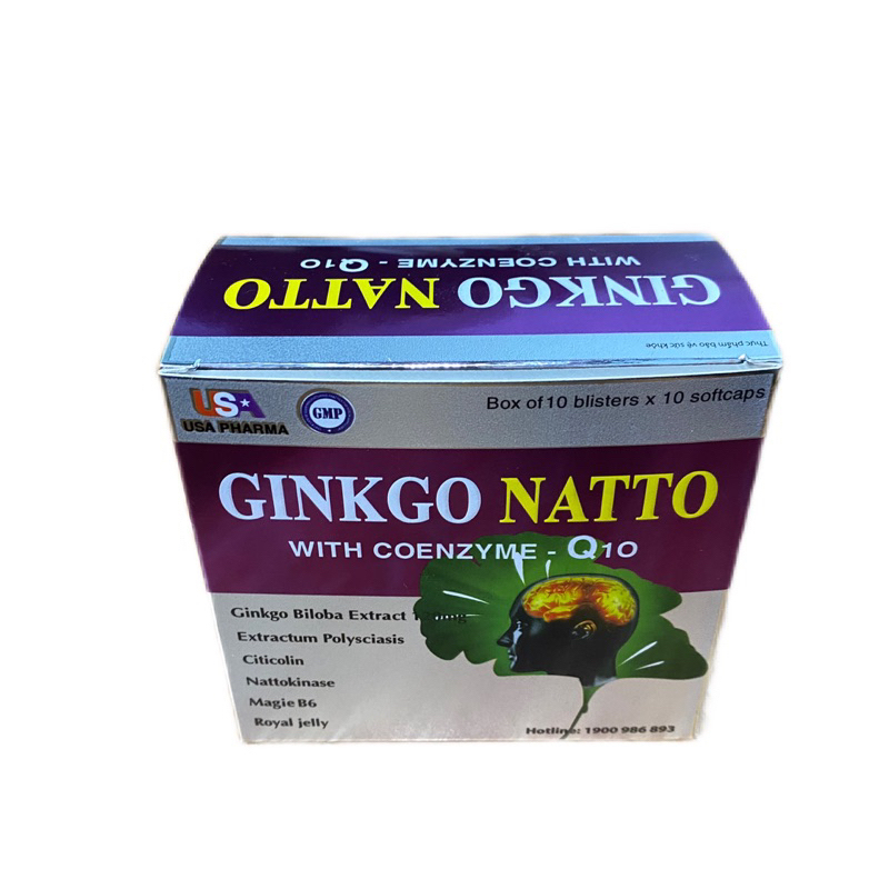 Bổ não GINKGO NATTO Coenzym Q10 tím, hộp 100 viên nang mềm. BỔ NÃO, Tăng cường lưu thông tuần hoàn não