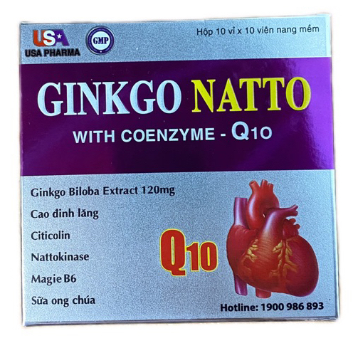 Bổ não GINKGO NATTO Coenzym Q10 tím, hộp 100 viên nang mềm. BỔ NÃO, Tăng cường lưu thông tuần hoàn não