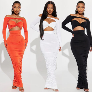 [DXDCC - CÓ BIGSIZE] Đầm bodycon maxi tay dài kiểu hở Fashion Nova xuất Âu - Kristal Maxi Dress