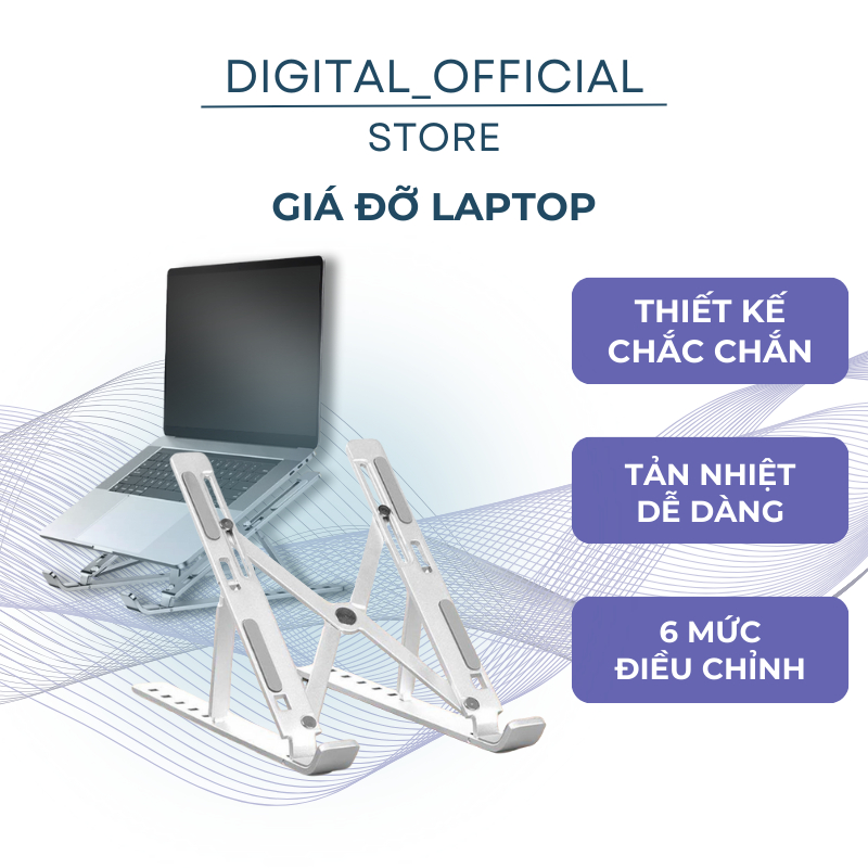 Giá đỡ laptop Prami kiêm đế tản nhiệt có thể gấp gọn, điều chỉnh độ cao