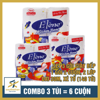Giấy lau bếp, thấm dàu elene > túi 2 cuộn, 2 lớp, dài 30m