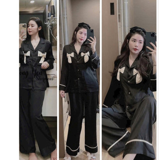 Đồ bộ Pijama mặc nhà Túi Nơ sang chảnh - phong cách Quảng Châu,Chất lụa xước Freesize 40-58kg
