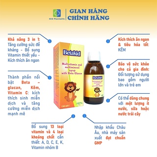 Siro Betakid Bổ sung beta glucan và vitamin