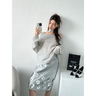 [ Link mới - sẵn hàng ] Áo Len Trễ Vai Dáng Xuông Kèm Choker, Áo Len Nữ Trễ Vai