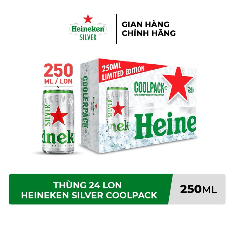 Thùng 24 lon bia Heineken Silver Coolpack 250ml/lon