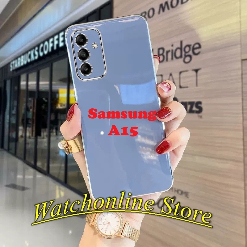 Samsung A15 Ốp lưng viền vuông mạ vàng cho Samsung A15 dẻo sanh chảnh