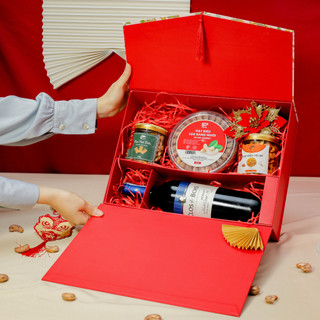 Hộp quà lộc xuân hạt điều stp food - set hộp quà tết 2023 tone đỏ sang trọng, làm quà biếu tặng tết ý nghĩa